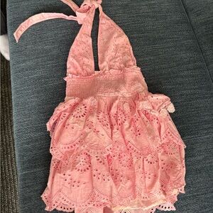 LoveShackFancy Pink Deanna Ruffle Mini Dress